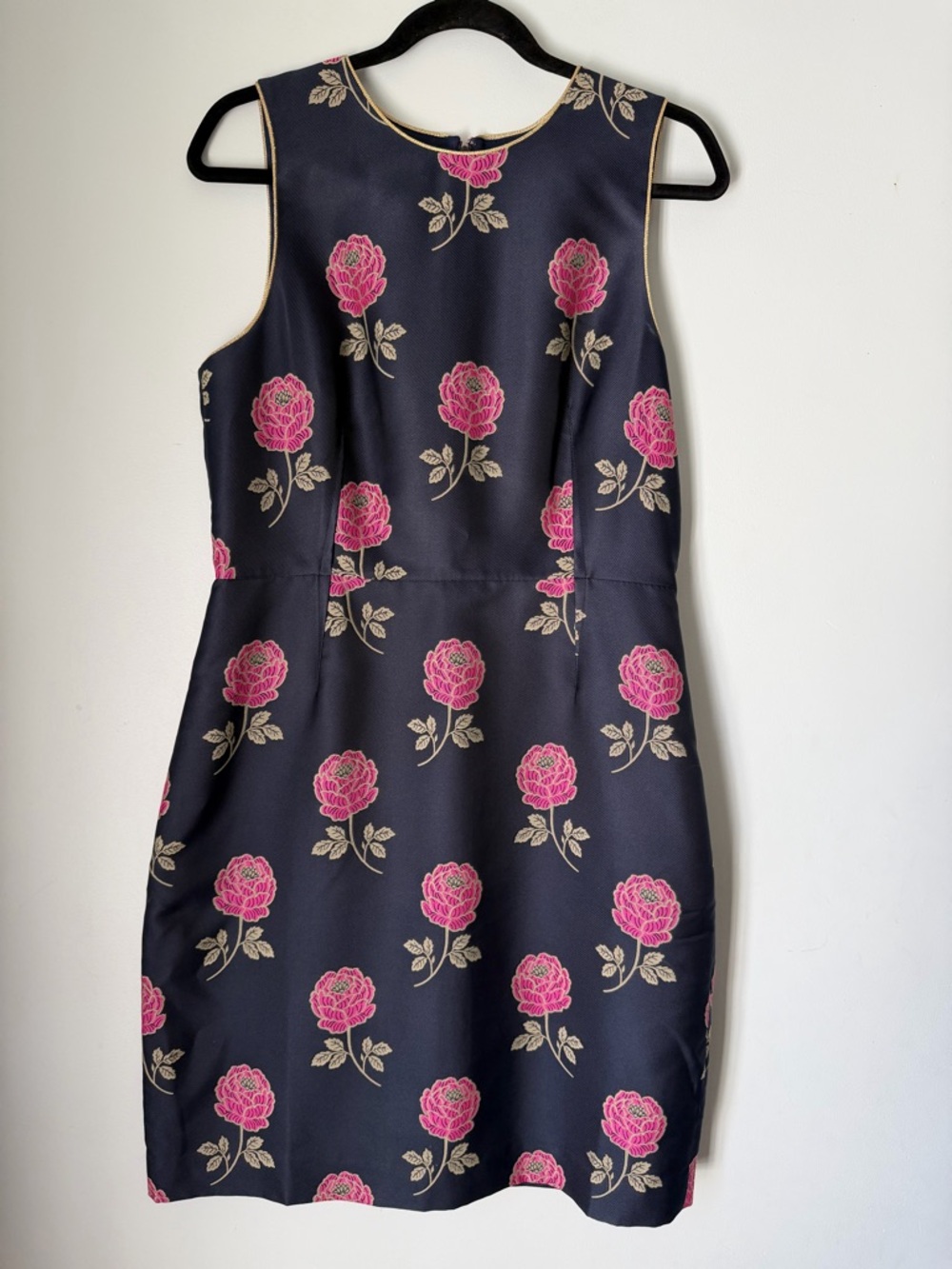 J Crew Floral Sheath Dress Size 10 Navy Pink Structured Sleeveless Classic
